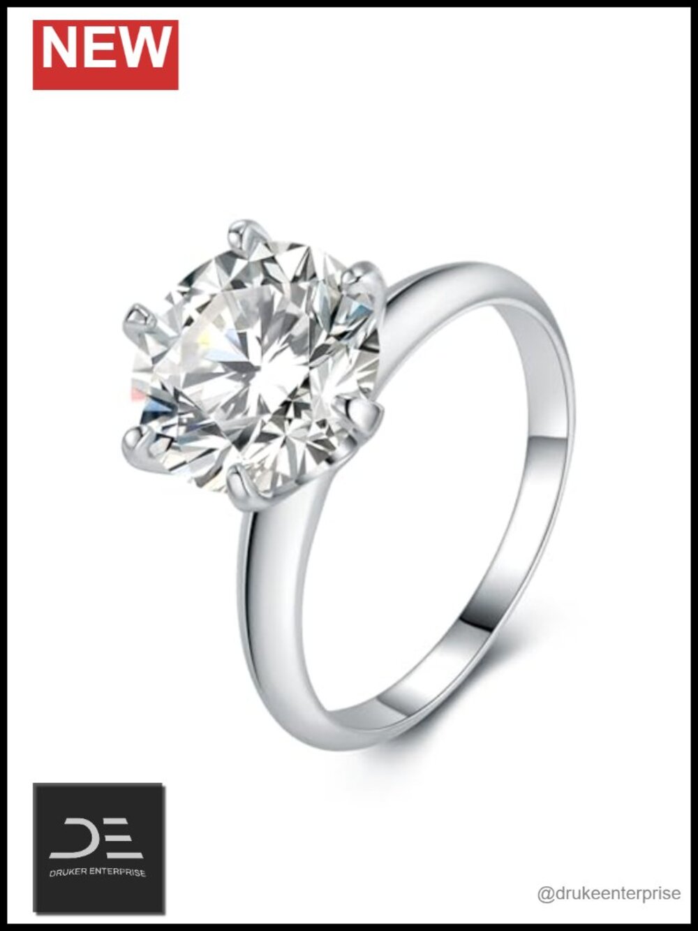 Moissanite Engagement Ring for Women 5ct Round Cut 18K White Gold Plated 925